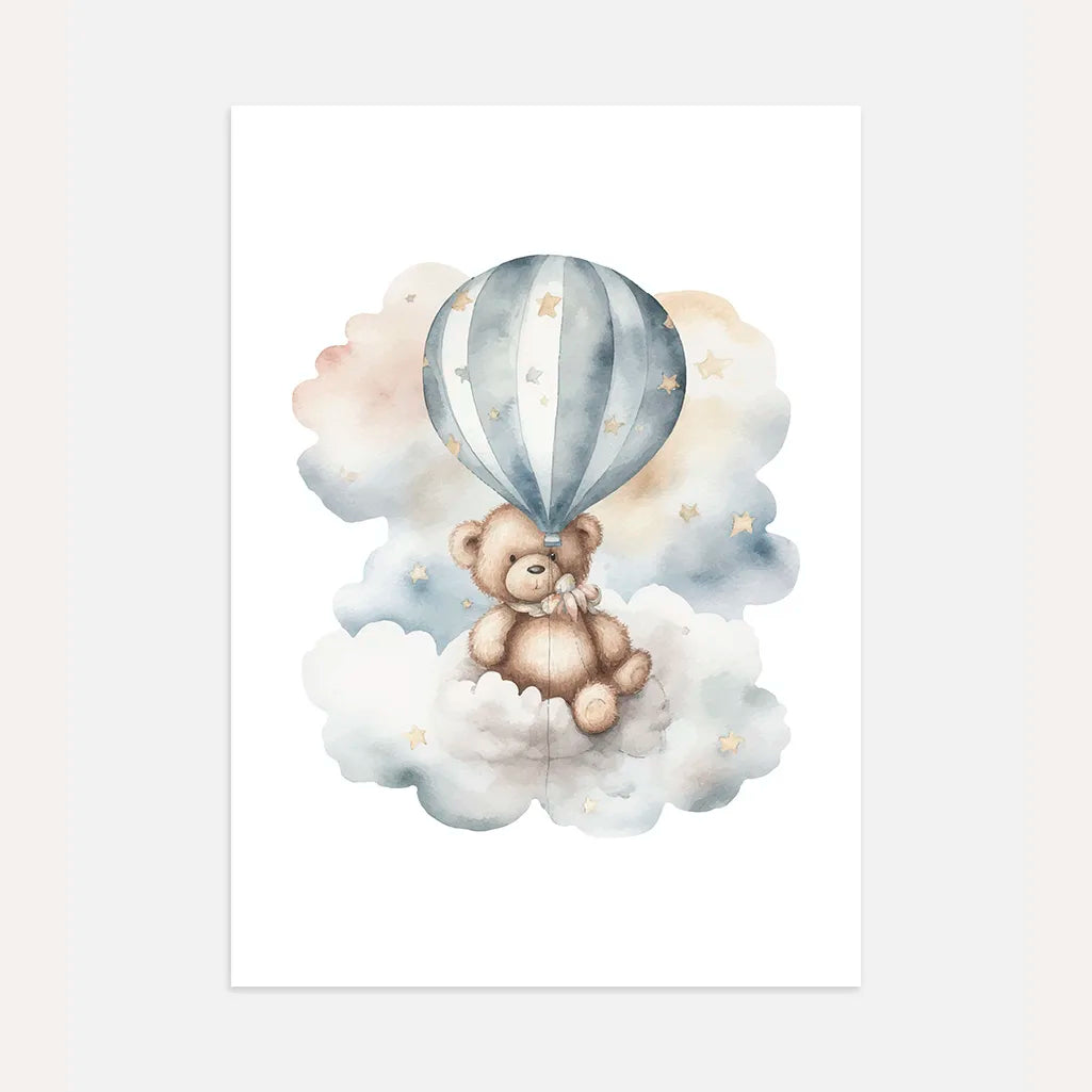 Bear On A Cloud With Balloon Poster