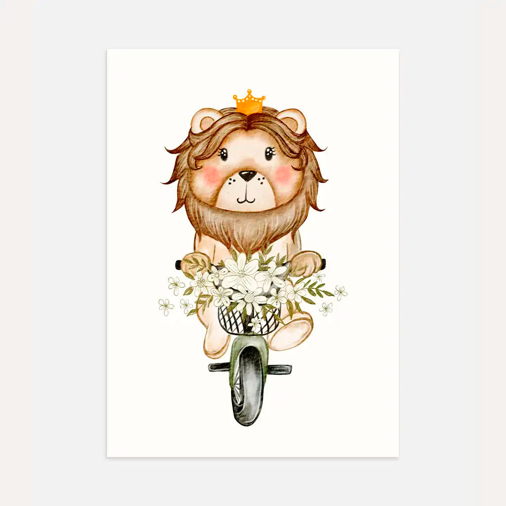 Lion On A Bicycle Poster