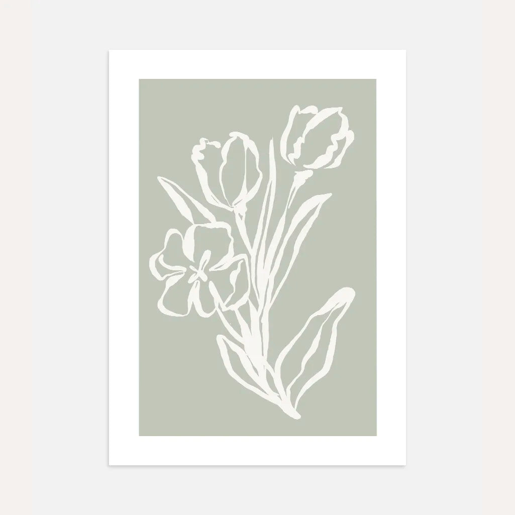 Sage Floral Line Art Poster