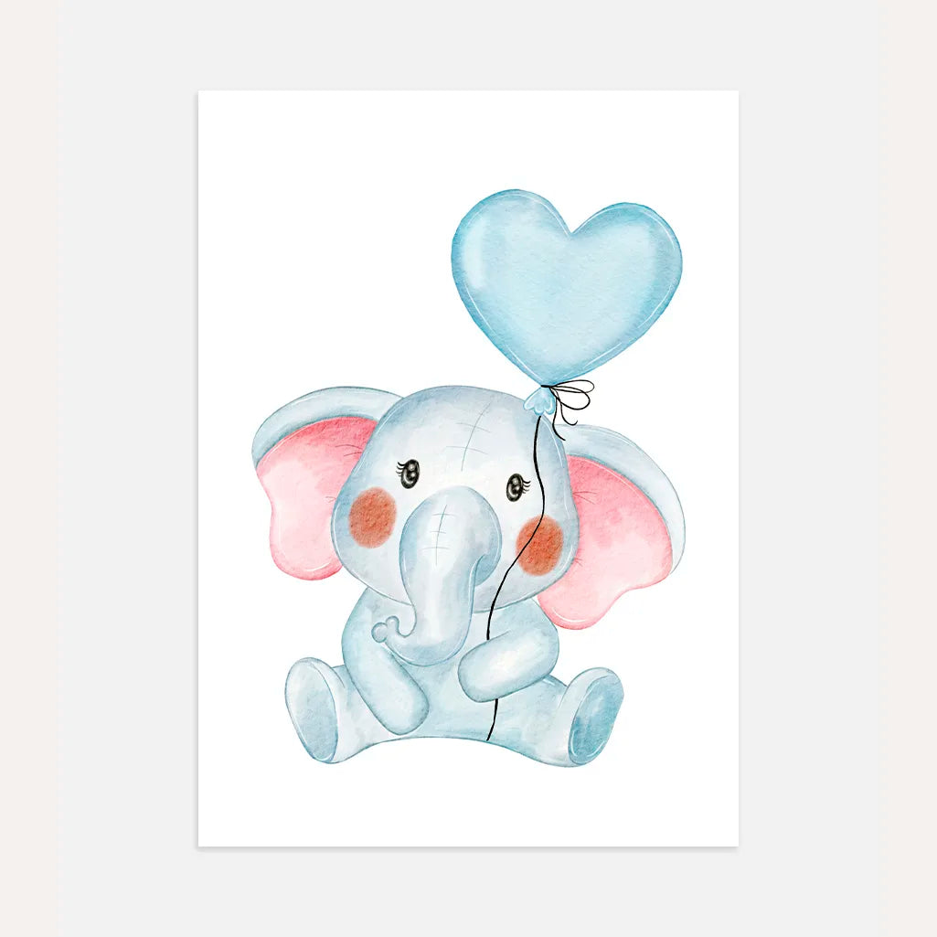 Elephant with a Heart Balloon Poster