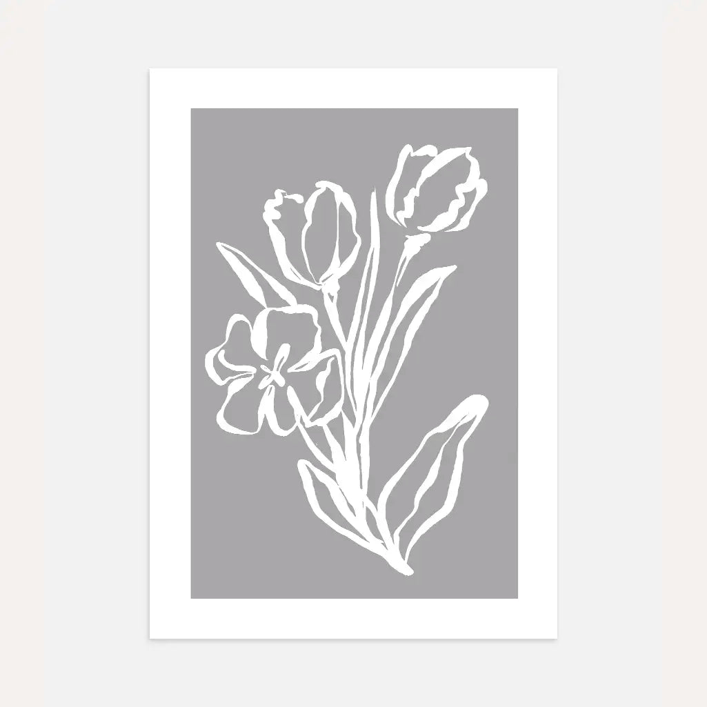 Grey Floral Line Art Poster