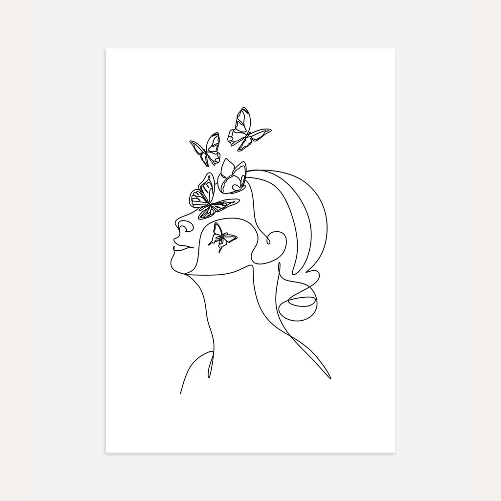 Butterfly Dance Female Line Art Poster