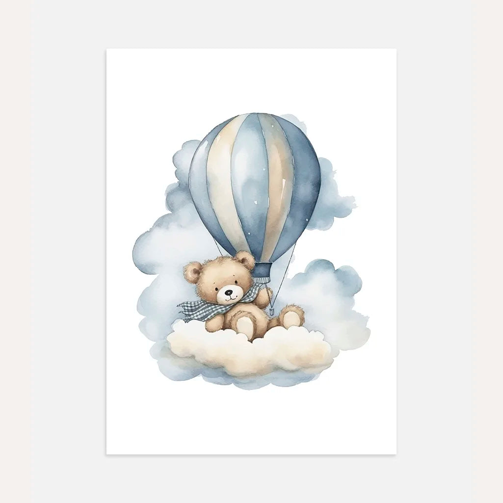 Bear Floating On A Balloon Poster
