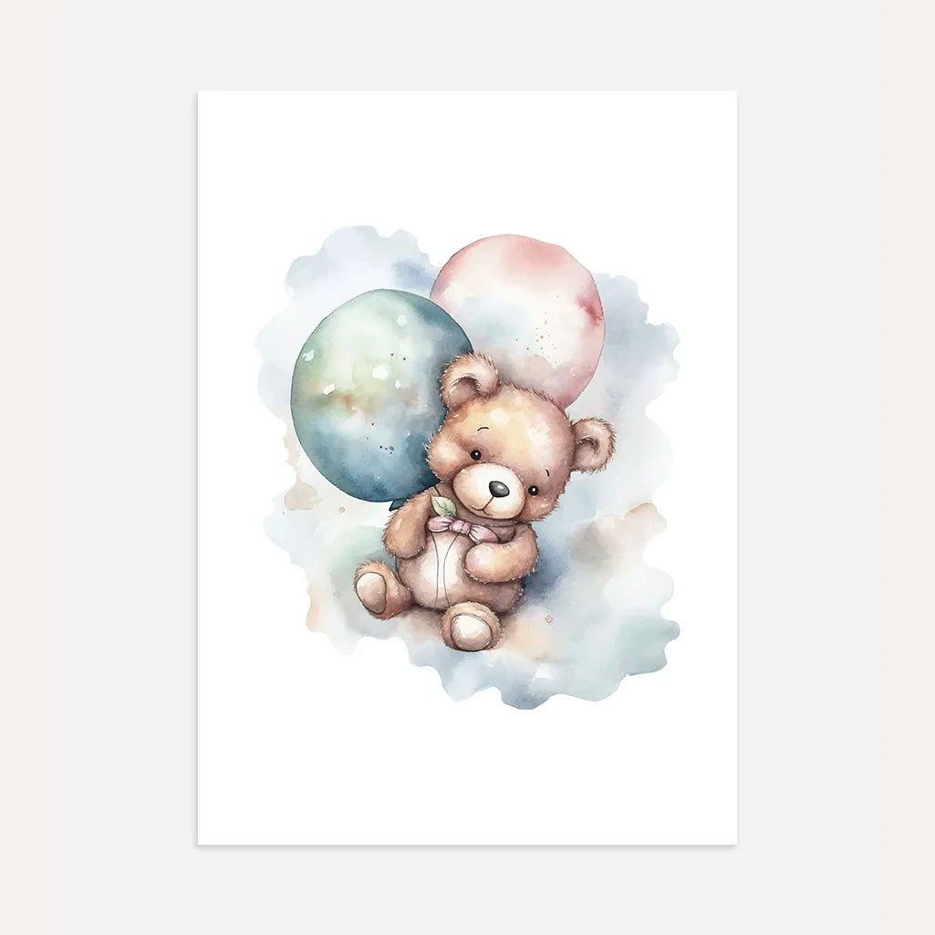 Pastel Bear With Balloons Poster