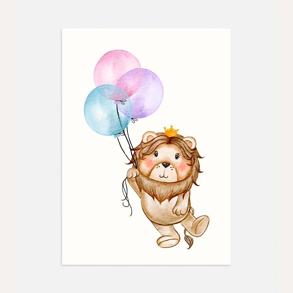 Lion With Balloons Poster