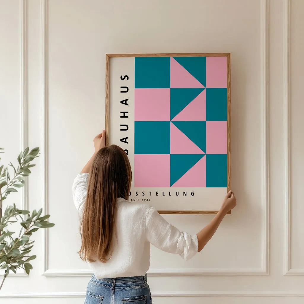 Bauhaus Pink and Turquoise Elegance Poster