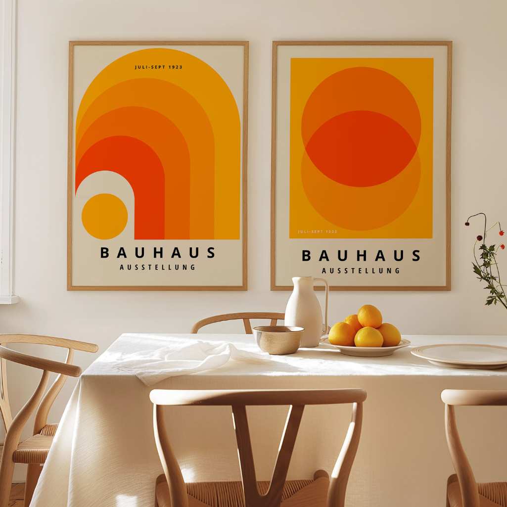 Bauhaus Orange Geometry Poster Set of 2