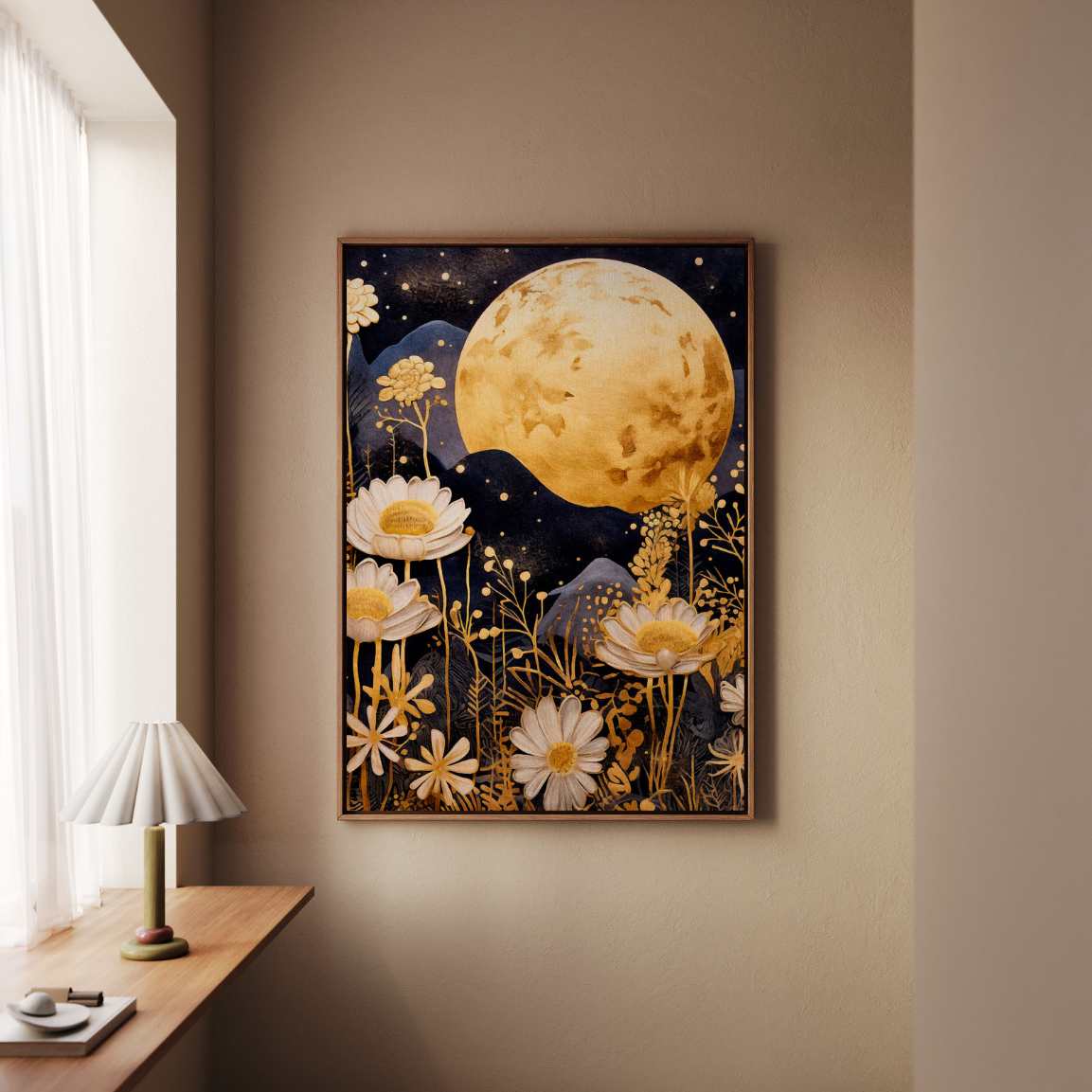 Framed Canvas Print Japanese Moon Garden