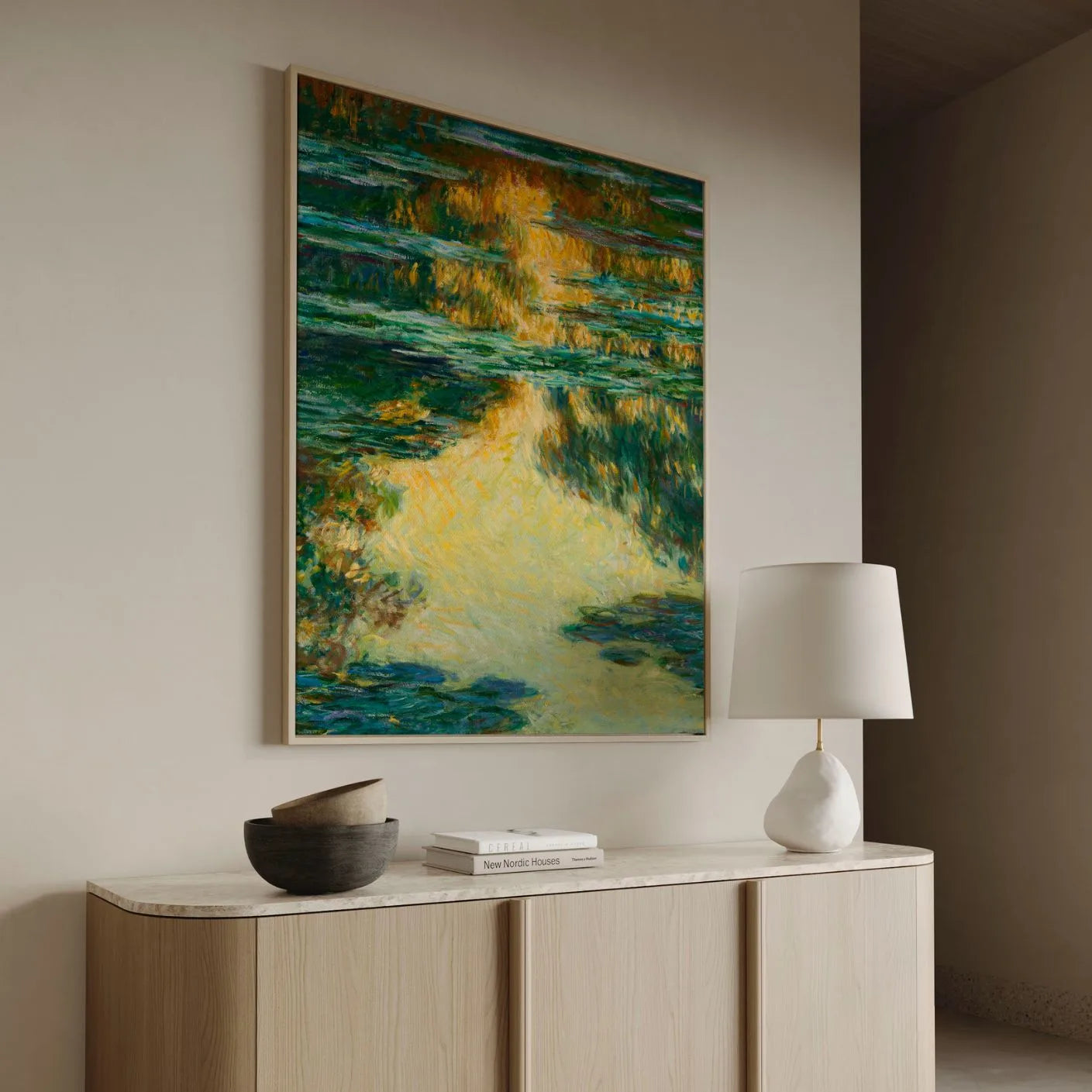 Framed Canvas Print Water Lilies Reflections