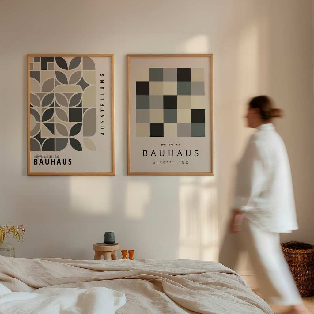 Grey Beige Bauhaus Poster Set of 2