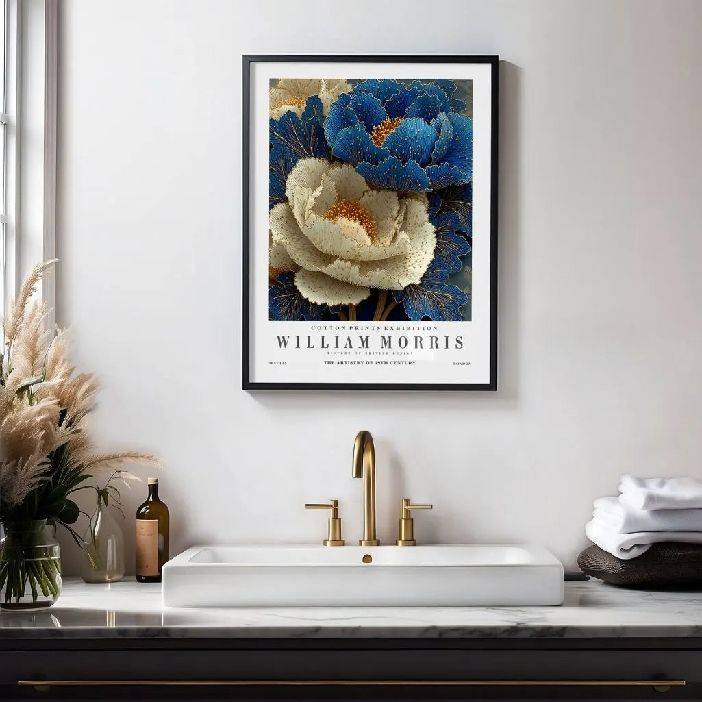 William Morris Navy and Cream Peony Poster