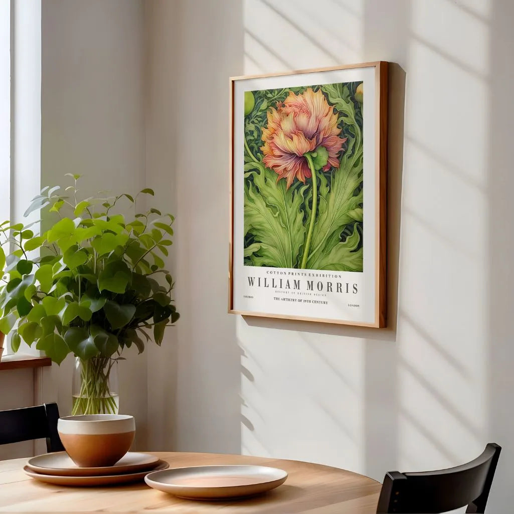 William Morris Green and Orange Flower Poster