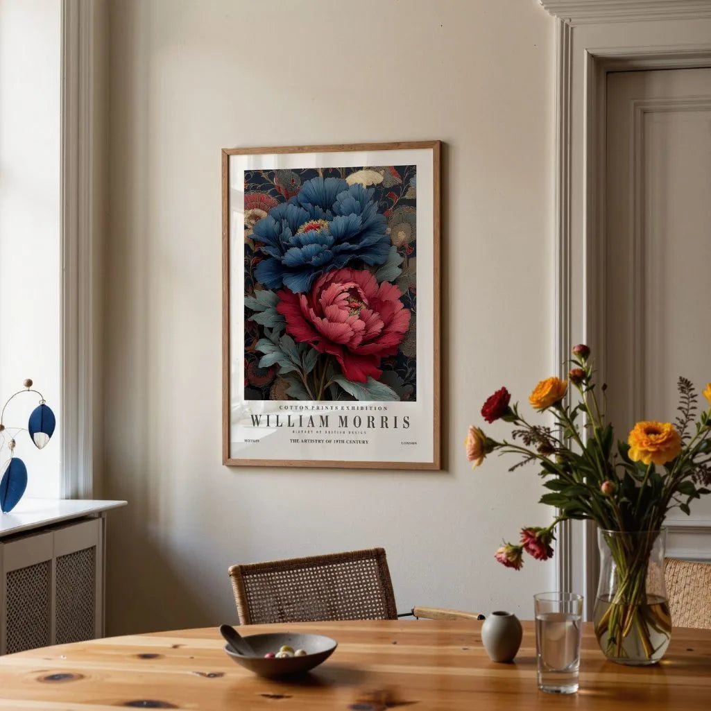 William Morris Navy and Red Flowers Poster