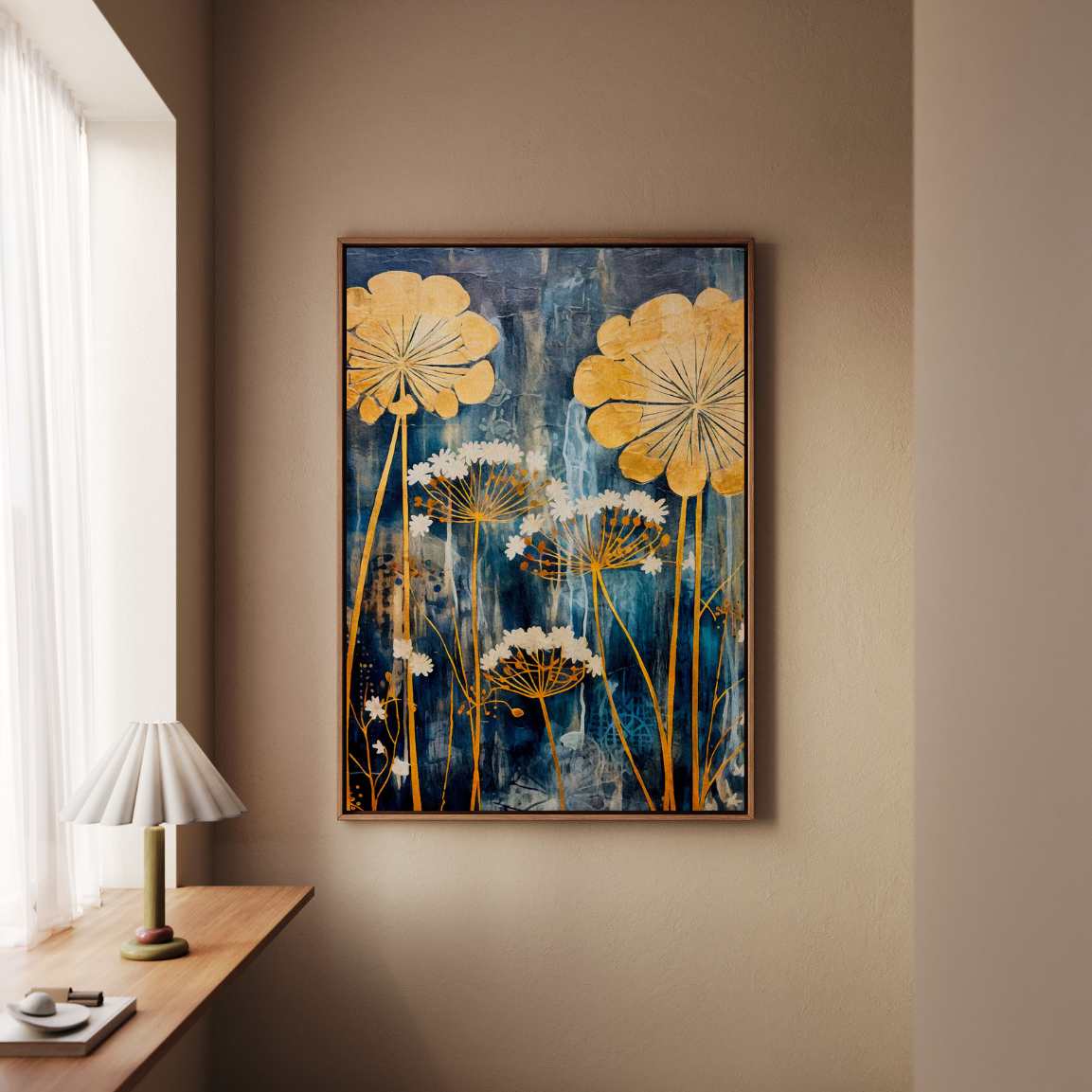 Framed Canvas Print Japanese Gold Flowers