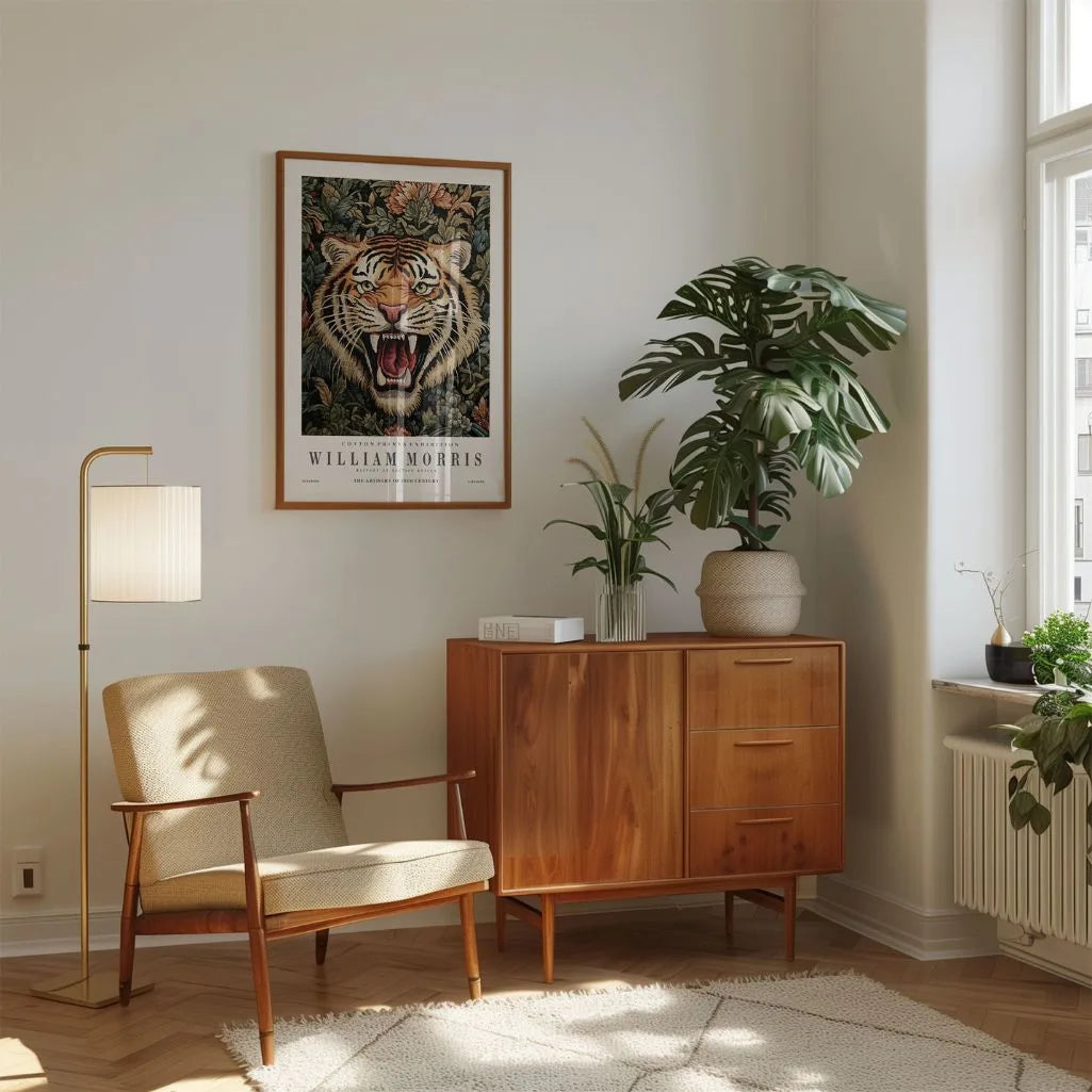 William Morris Tiger on Floral Background Poster