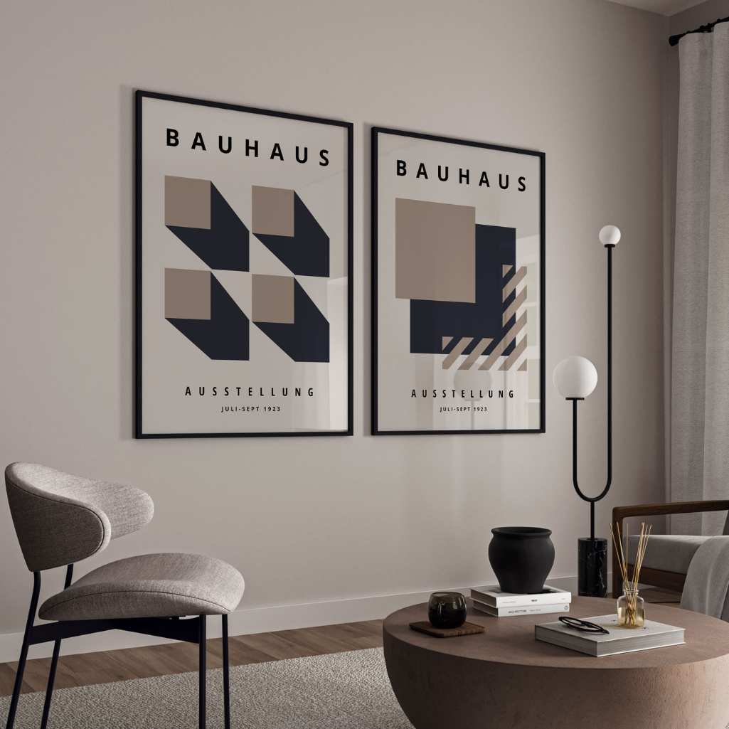 Beige Navy Bauhaus Poster Set of 2