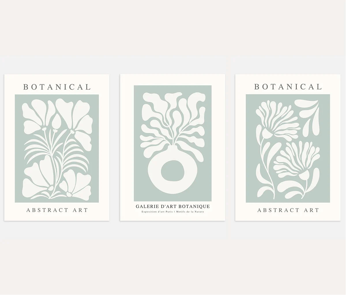 Botanical Abstract Wall Art - Sage Green & Cream Set