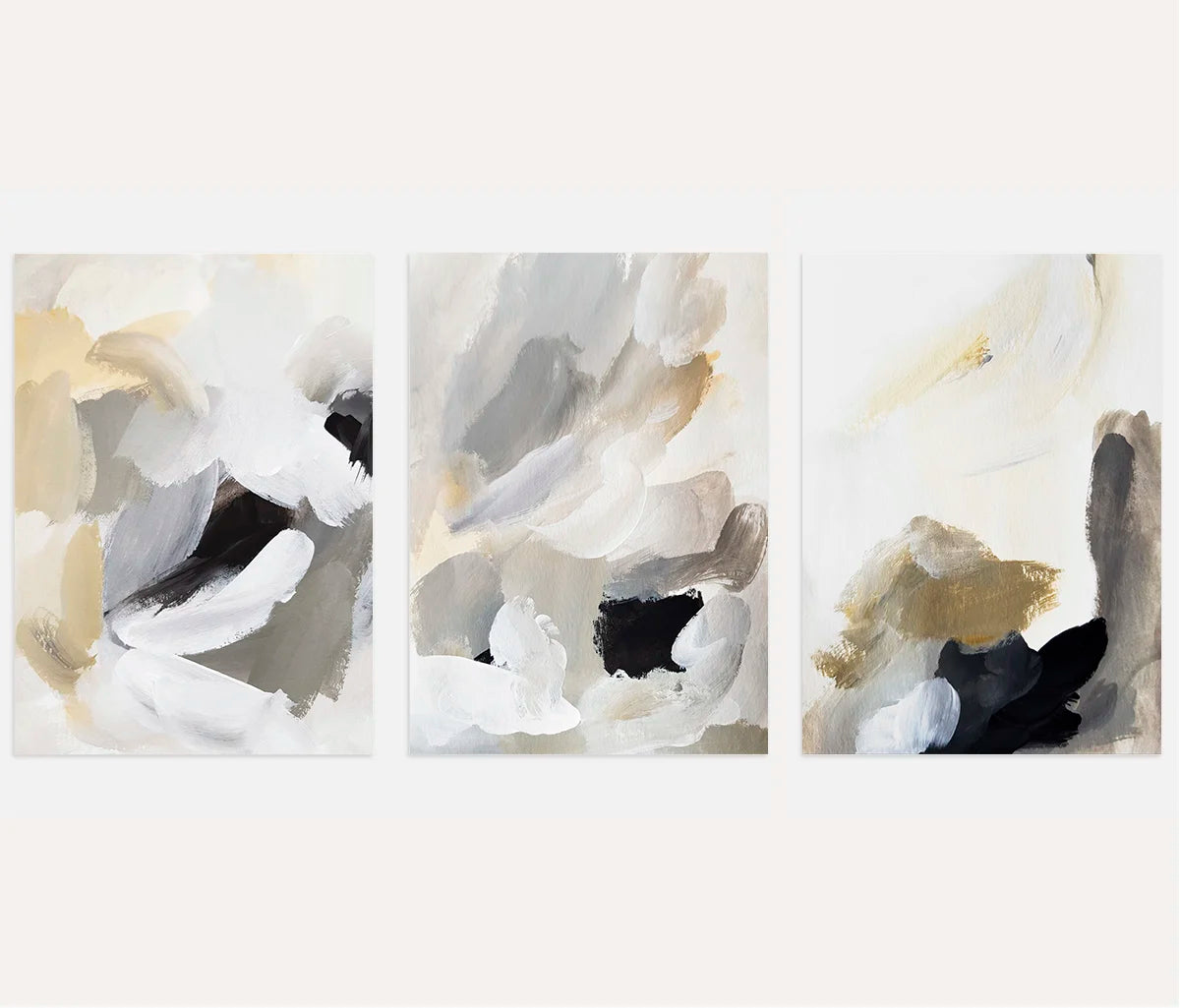 Atelier Noir – Set of 3 Abstract Art Prints - Minimalist Black & Neutral Wall Art