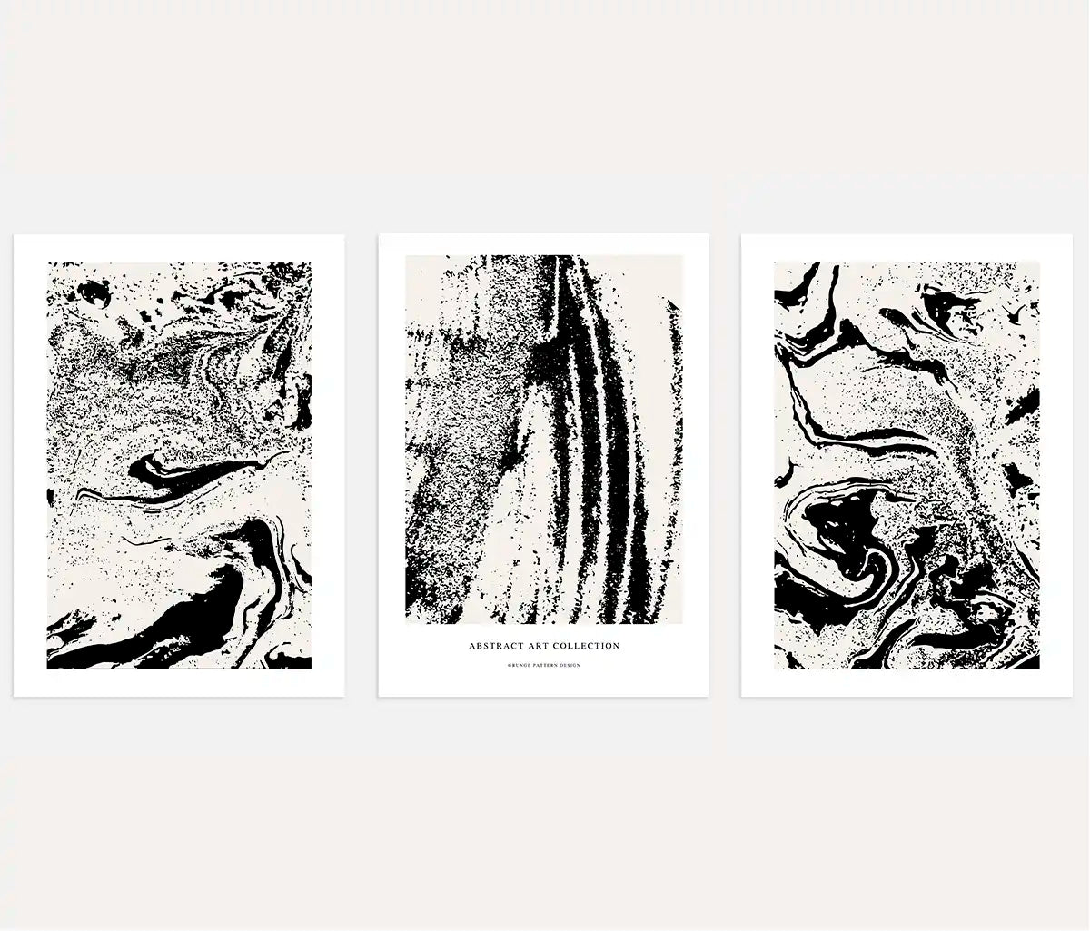 Abstract Noir – Set of 3 Black & Light Beige Abstract Art Prints - Minimalist Wall Art