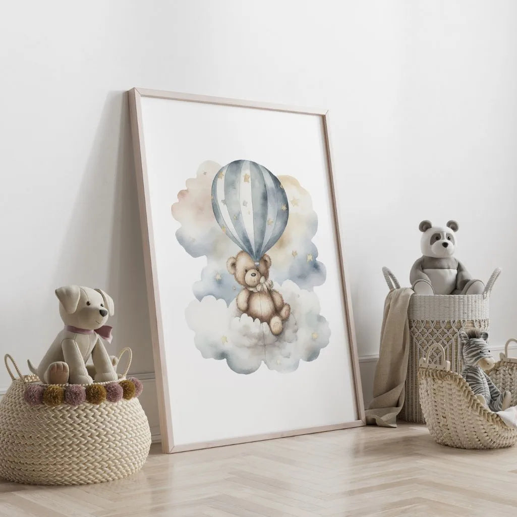 Bear On A Cloud With Balloon Poster