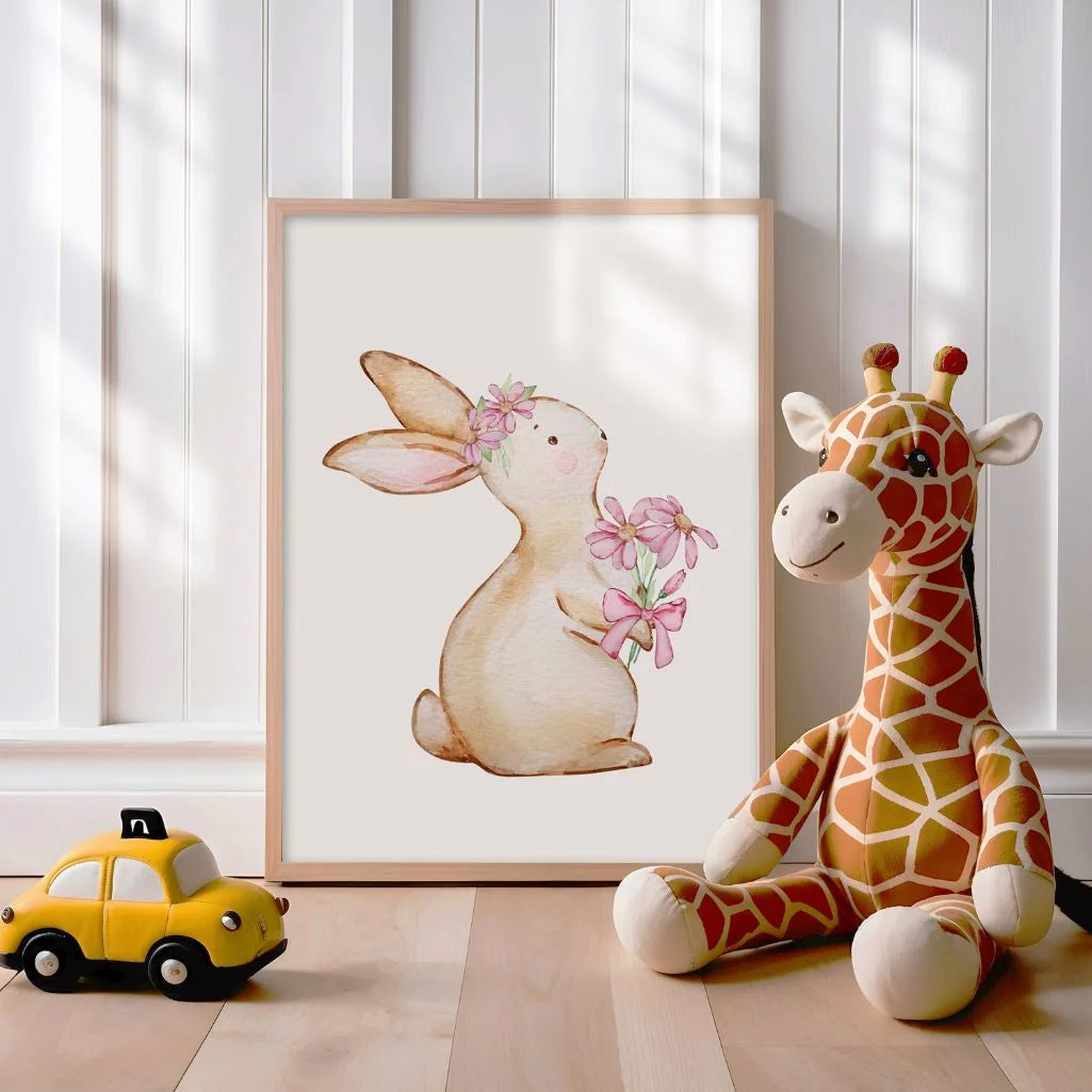Bunny with Flowers Poster