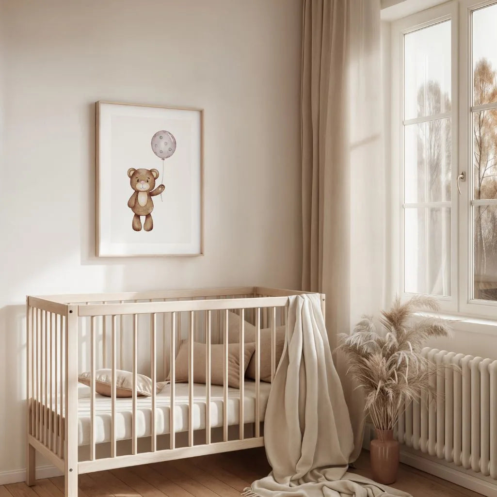 Bear With Polka Dot Balloon Poster