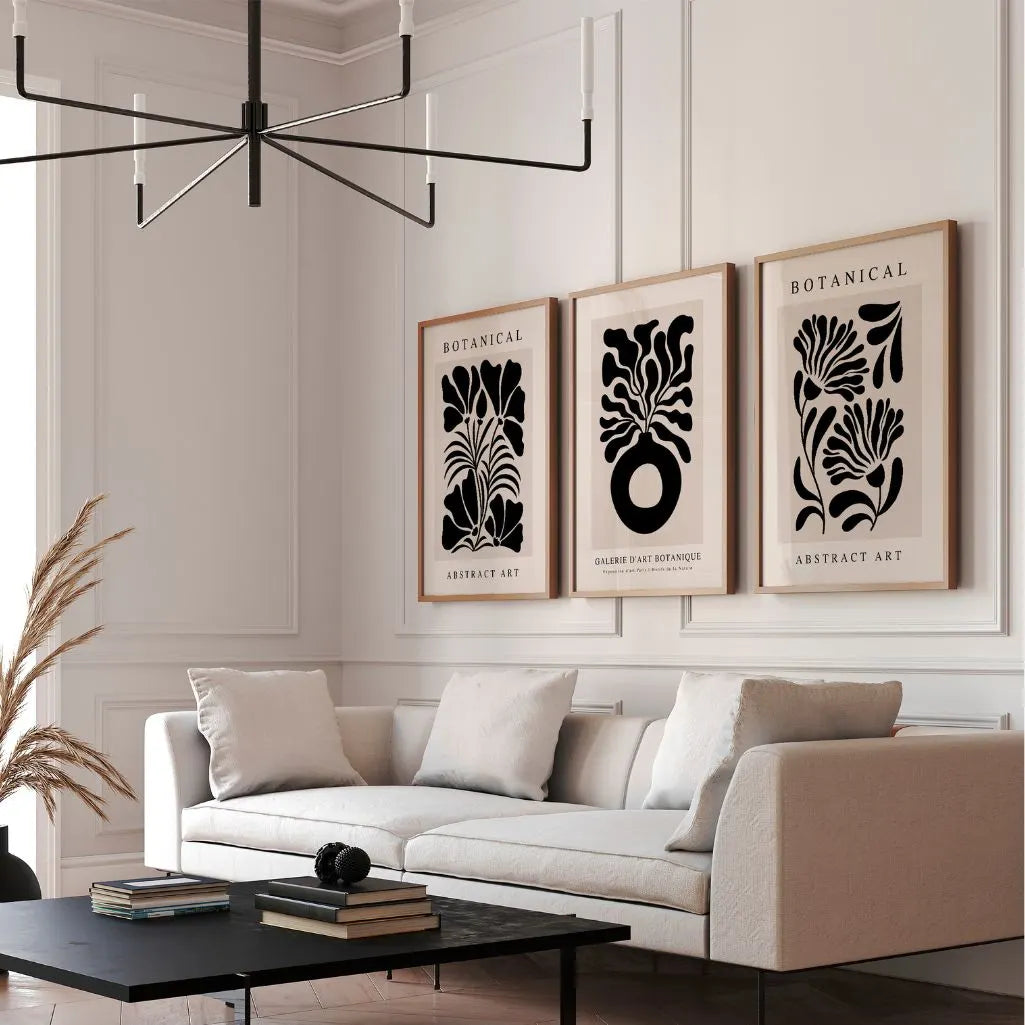 Botanical Abstract Prints – Black Minimalist Botanical Wall Art Set of 3