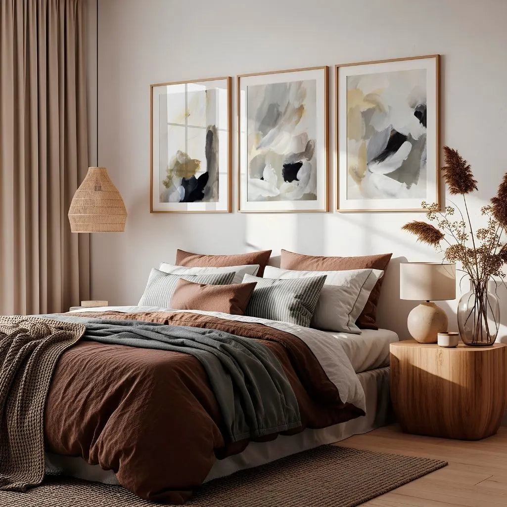 Atelier Noir – Set of 3 Abstract Art Prints - Minimalist Black & Neutral Wall Art