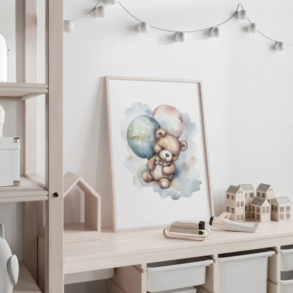Pastel Bear With Balloons Poster