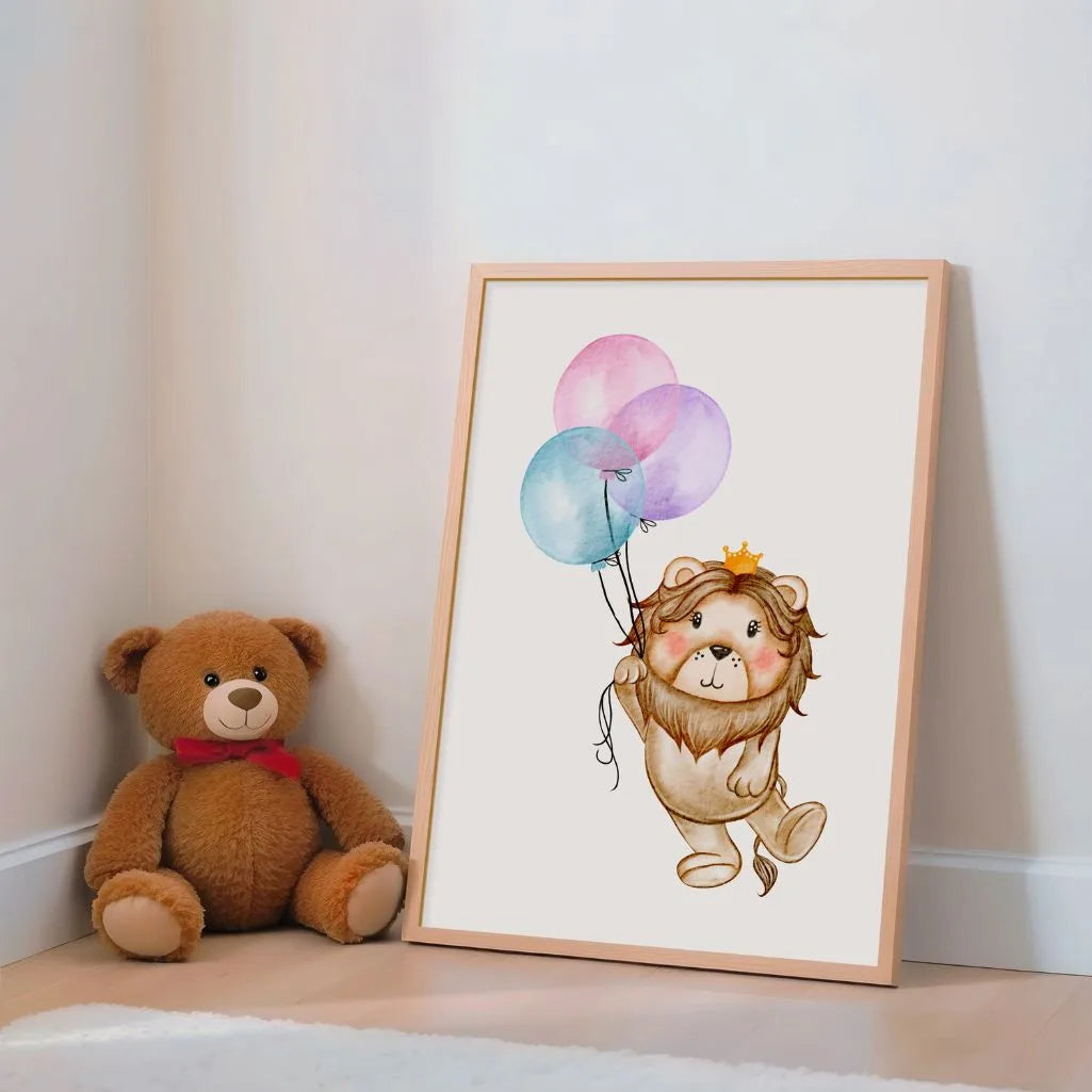 Lion With Balloons Poster