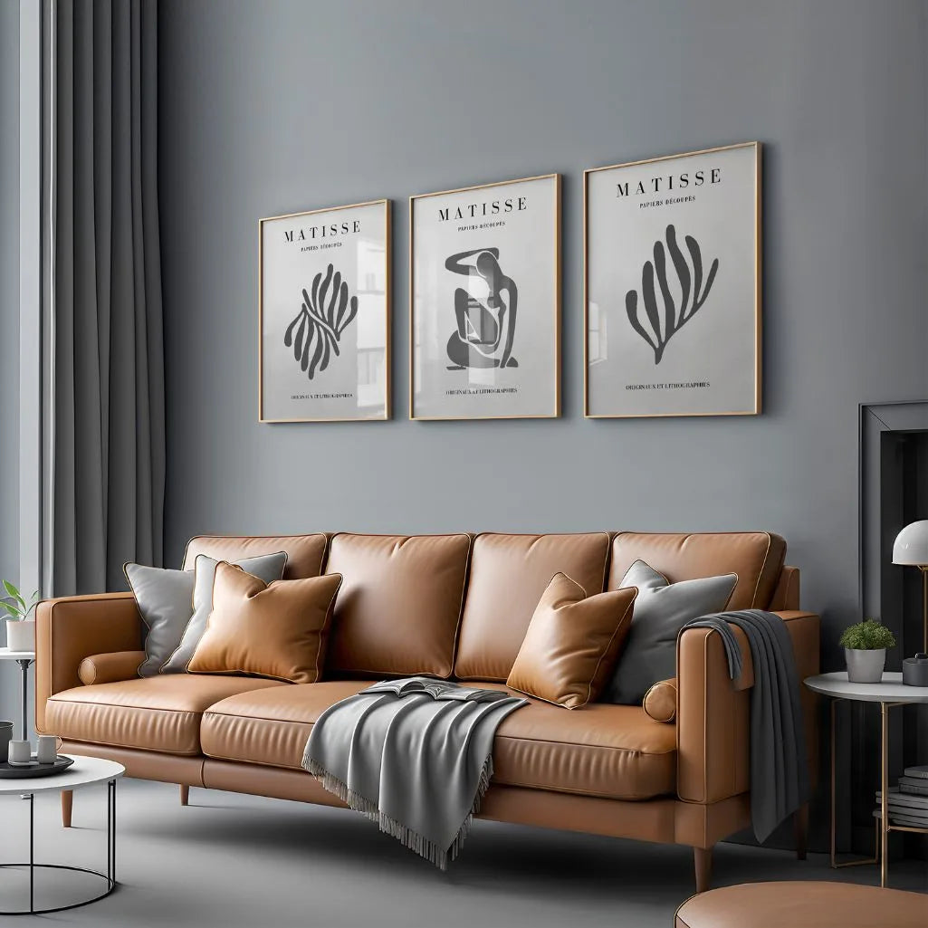 Henri Matisse Grey Organic Set of 3 Posters