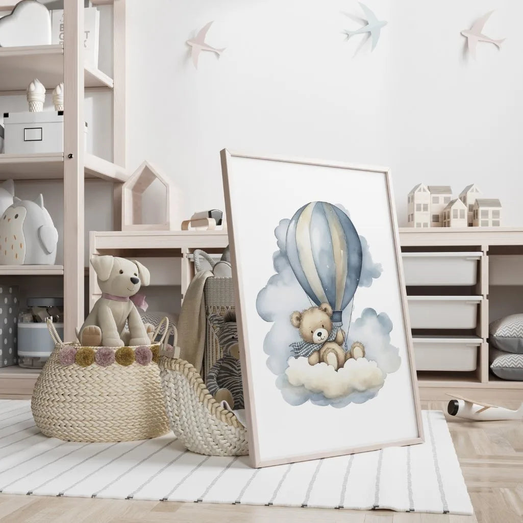 Bear Floating On A Balloon Poster