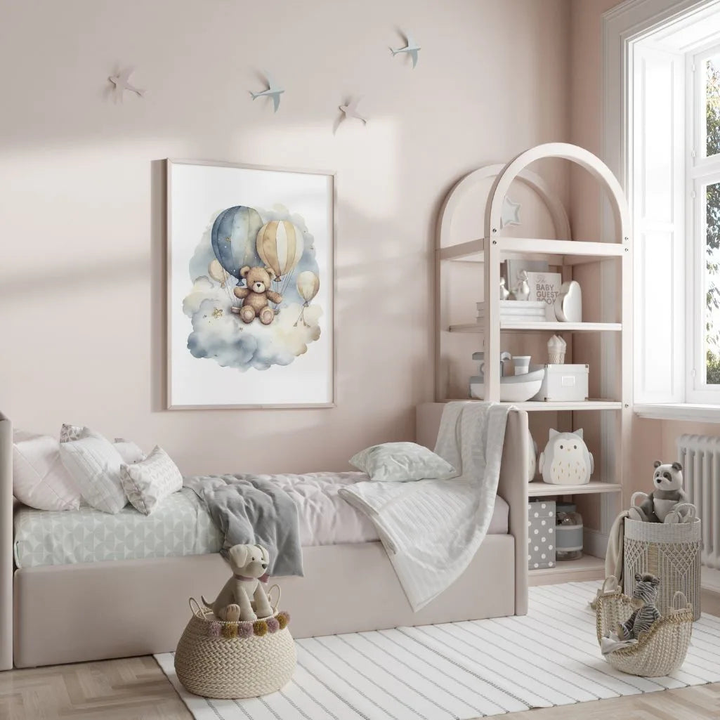 Bear On A Cloud With Balloons Poster