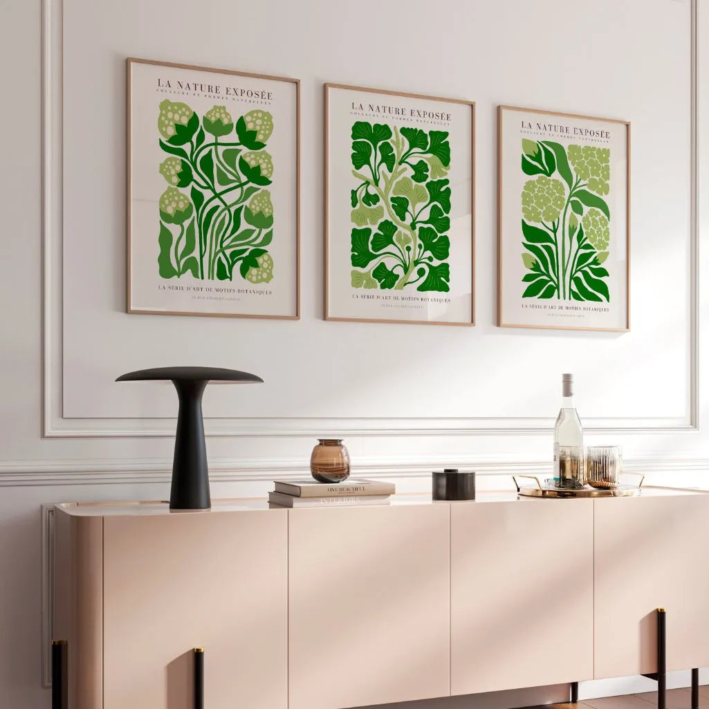La Nature Exposée Botanical Prints – Green Botanical Set of 3