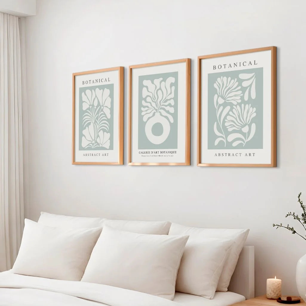 Botanical Abstract Wall Art - Sage Green & Cream Set