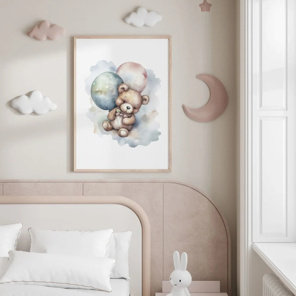 Pastel Bear With Balloons Poster