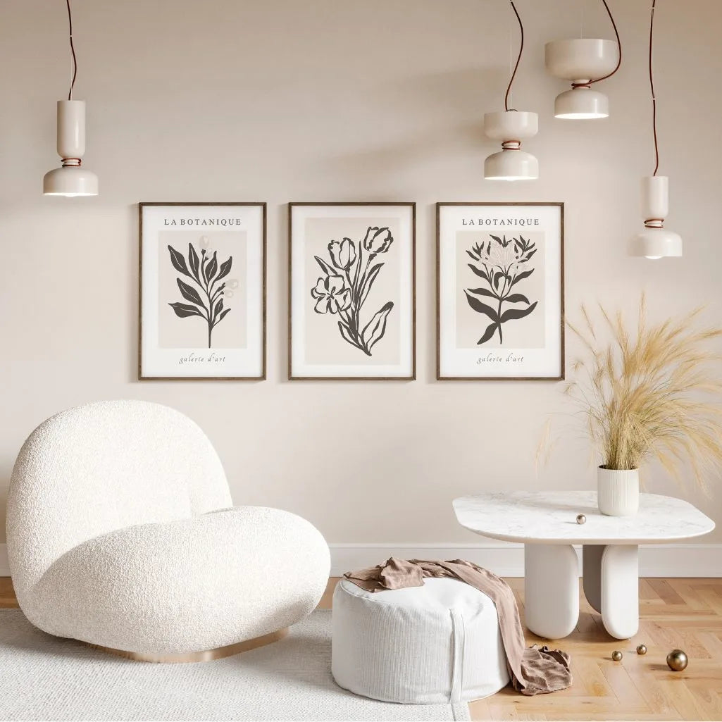 La Botanique Minimal Botanical Prints – Neutral Beige Set of 3