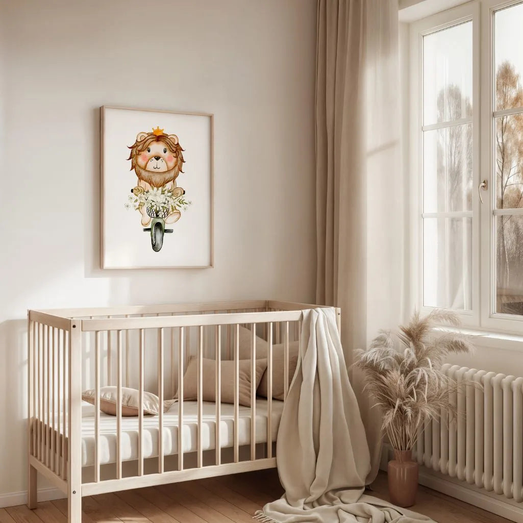 Lion On A Bicycle Poster