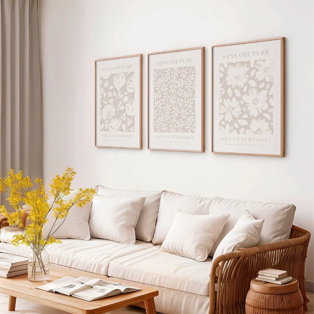Sans Couture Floral Prints – Neutral Botanical Pattern Set of 3
