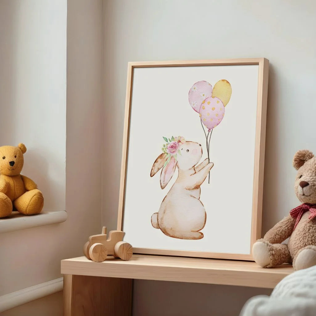 Bunny with Balloons Poster
