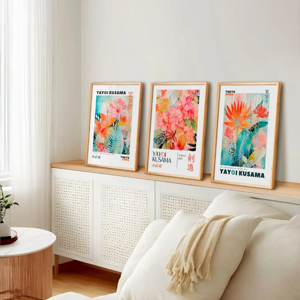 Abstract Floral Garden Art Prints – Japanese Inspired Colorful Set of 3