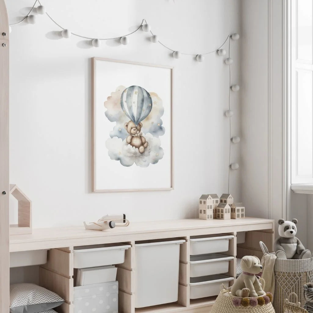 Bear On A Cloud With Balloon Poster