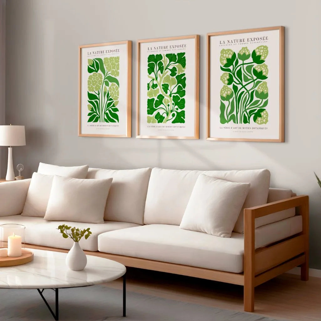 La Nature Exposée Botanical Prints – Green Botanical Set of 3