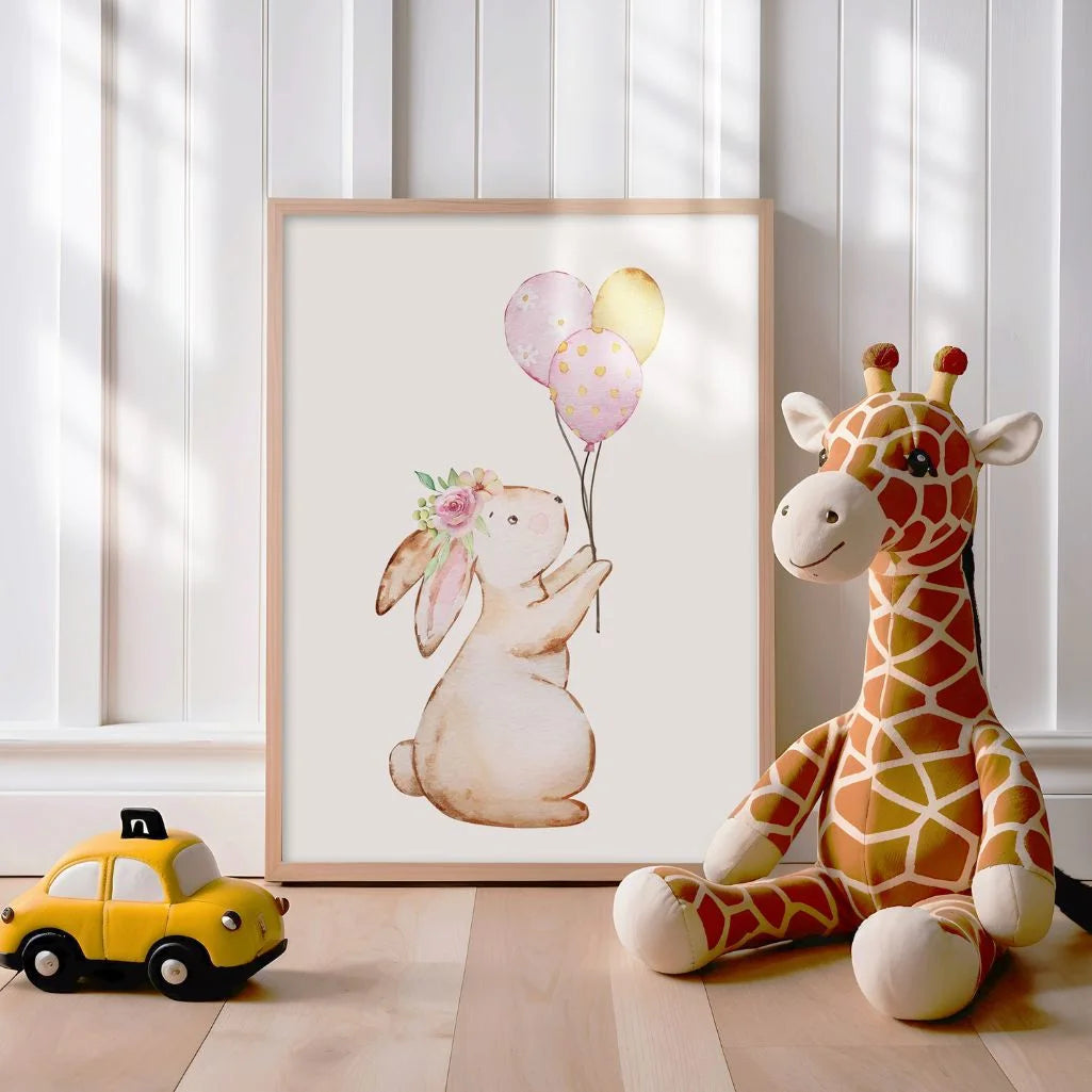 Bunny with Balloons Poster