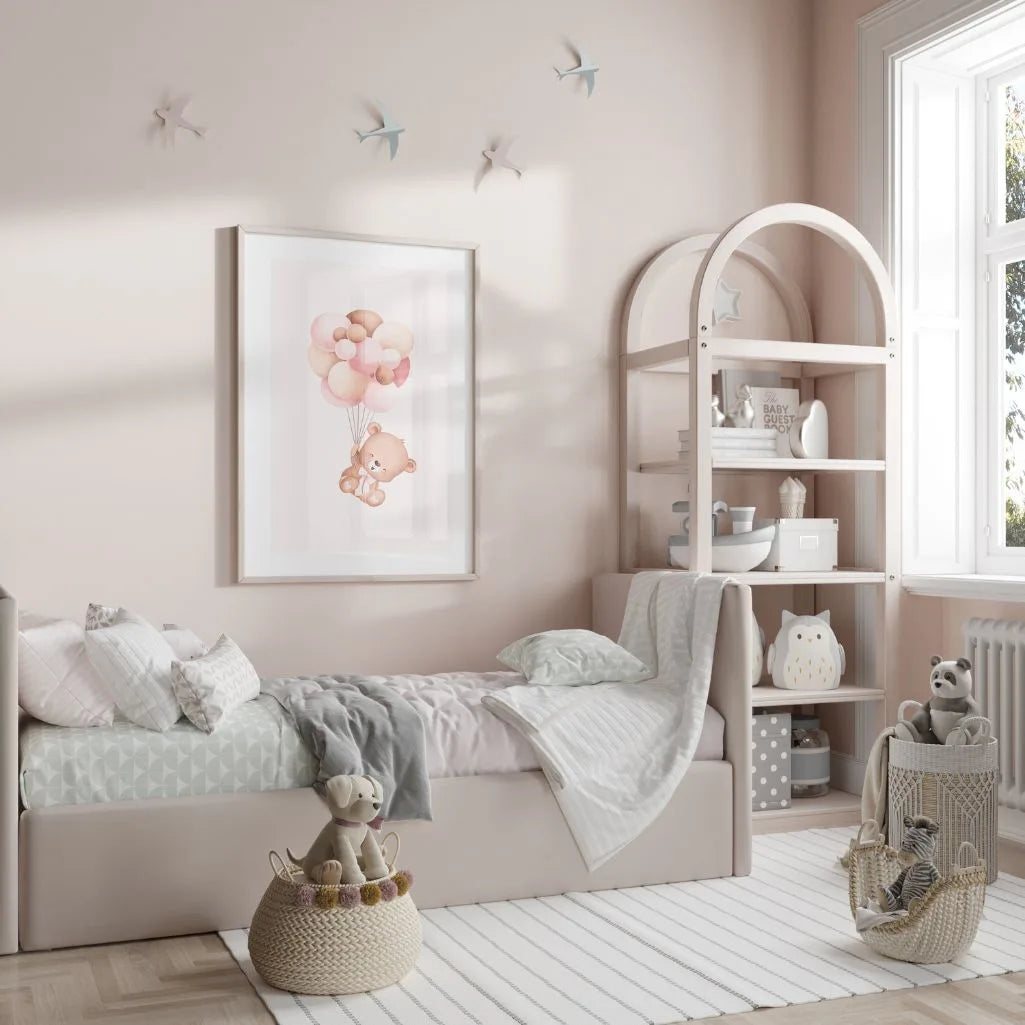 Bear Lifted By Balloons Poster