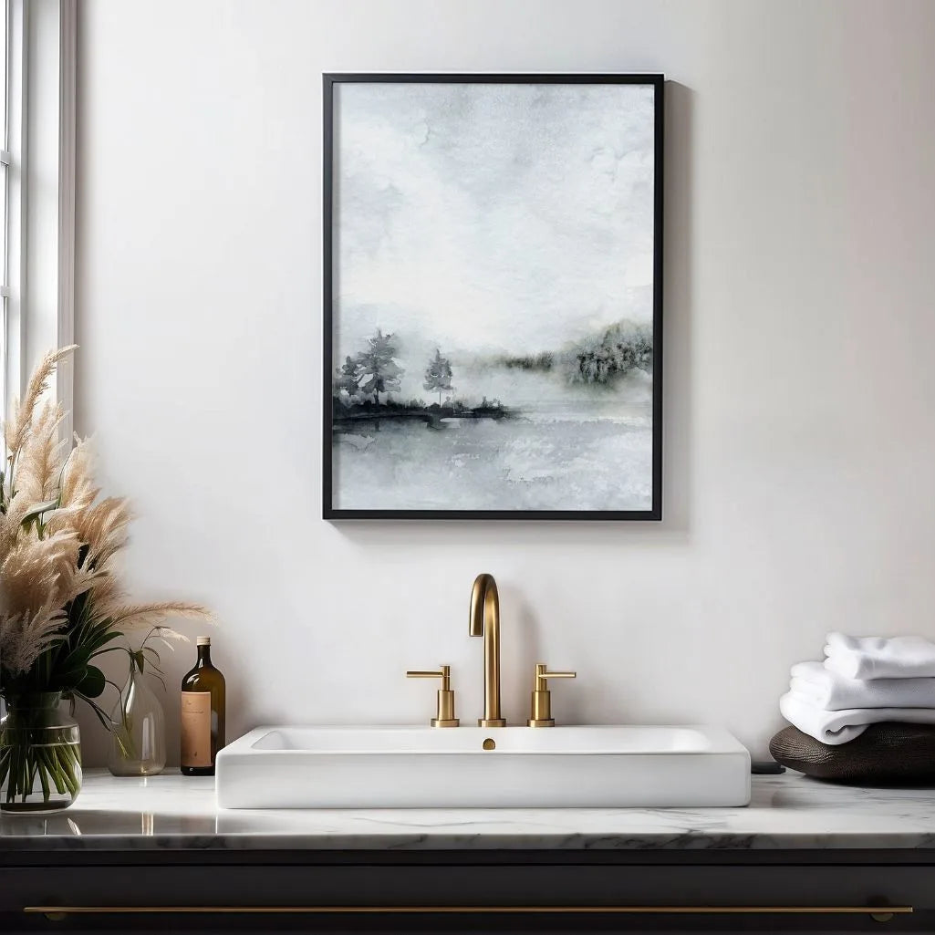 Misty Lake Watercolor Poster