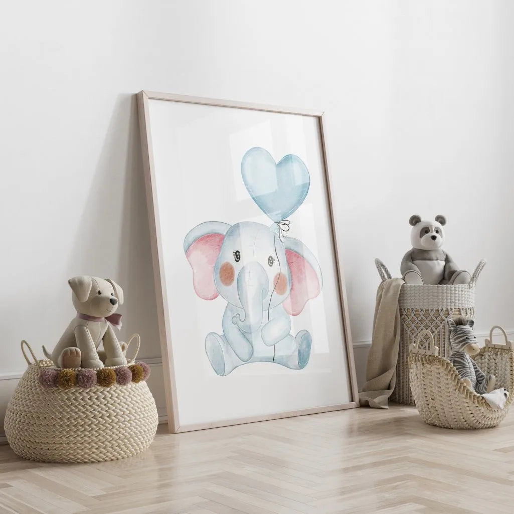 Elephant with a Heart Balloon Poster