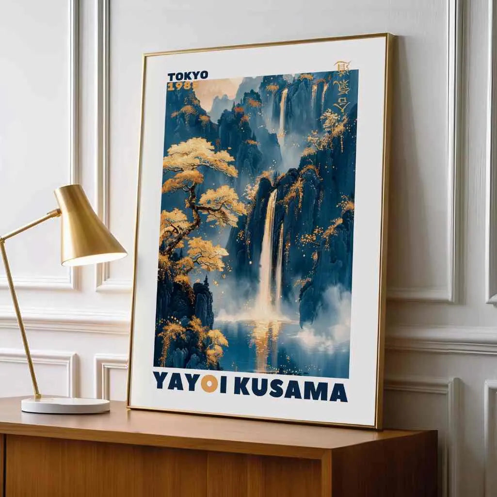 Japanese Style Golden Mountain Waterfall Poster