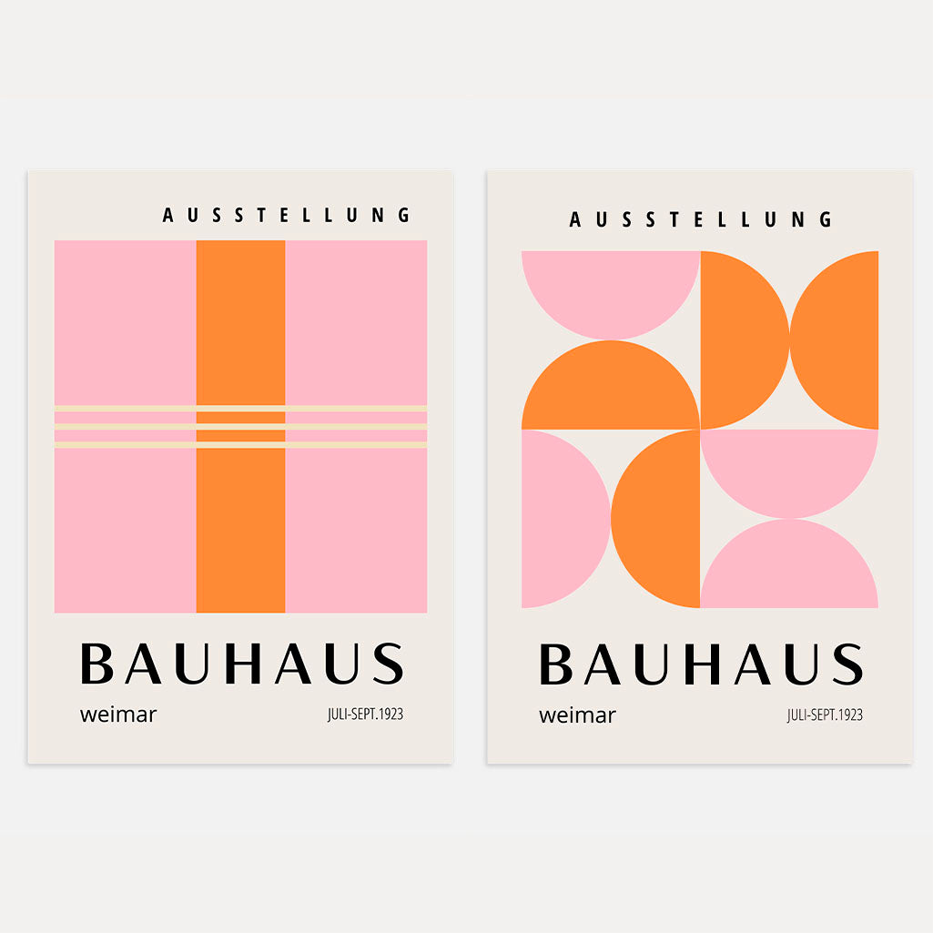 bauhaus pink orange poster set geometric wall art