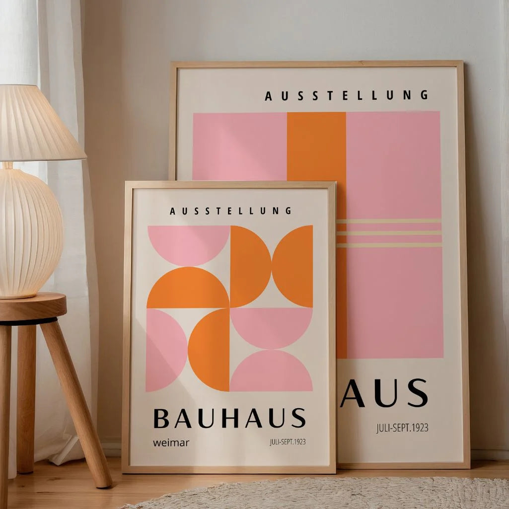 bauhaus pink orange geometric poster detail